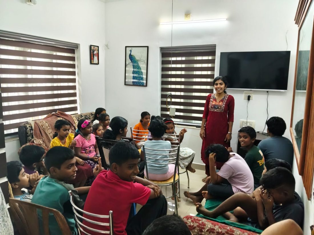 Anisha facilitating a biodiversity learning session with children